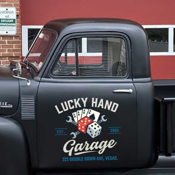 personalized lucky garage sign shop truck door art dice wrench ace garage sticker 13564 - Image 3