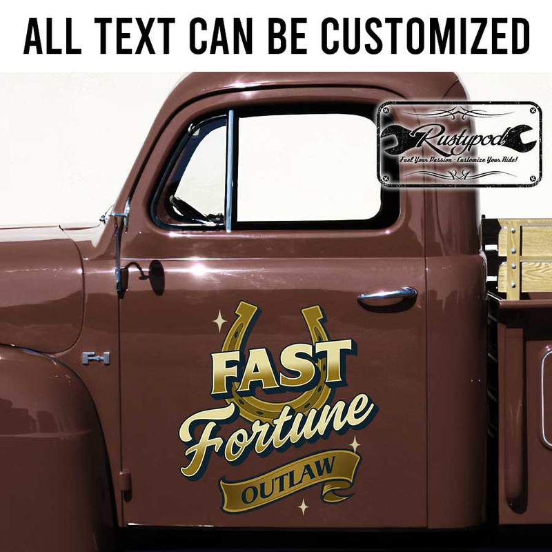 personalized hot rod lettering door sign horse shoe symbol lucky garage sign sticker 13575