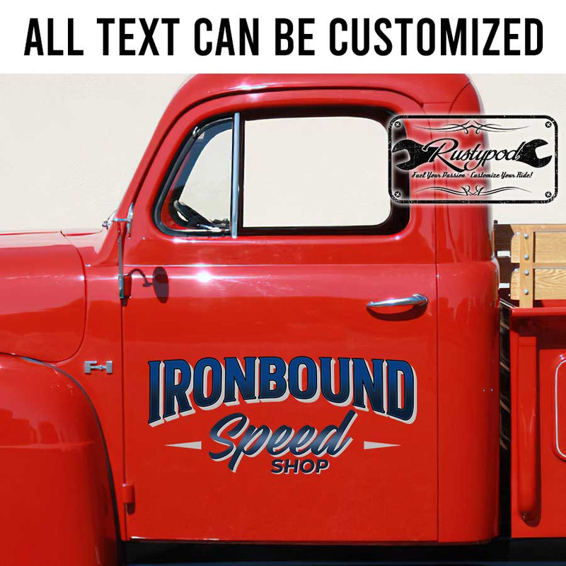 personalized speed shop lettering hot rod door sign kustom kulture sticker 13578