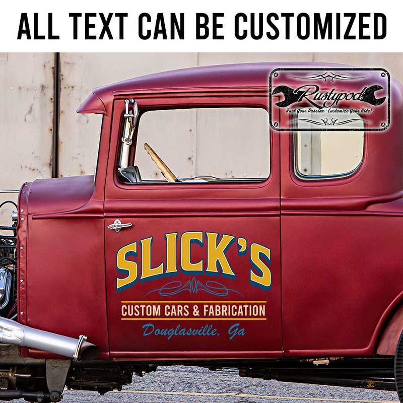 personalized fabrication and custom cars garage sign pinstriping art shop truck door art sticker 13593 - Image 2