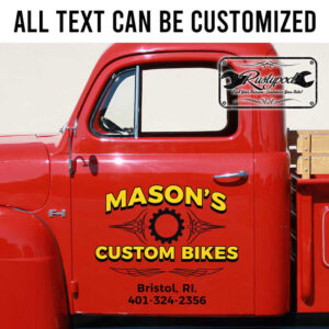 personalized custom bikes company sign pinstriping art gearhead logo lettering sticker 13600