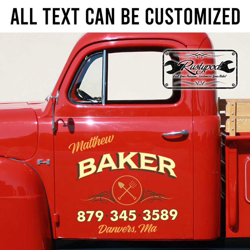 personalized pinstriping art shop truck door sign farm lettering door art sticker 13616 - Image 2
