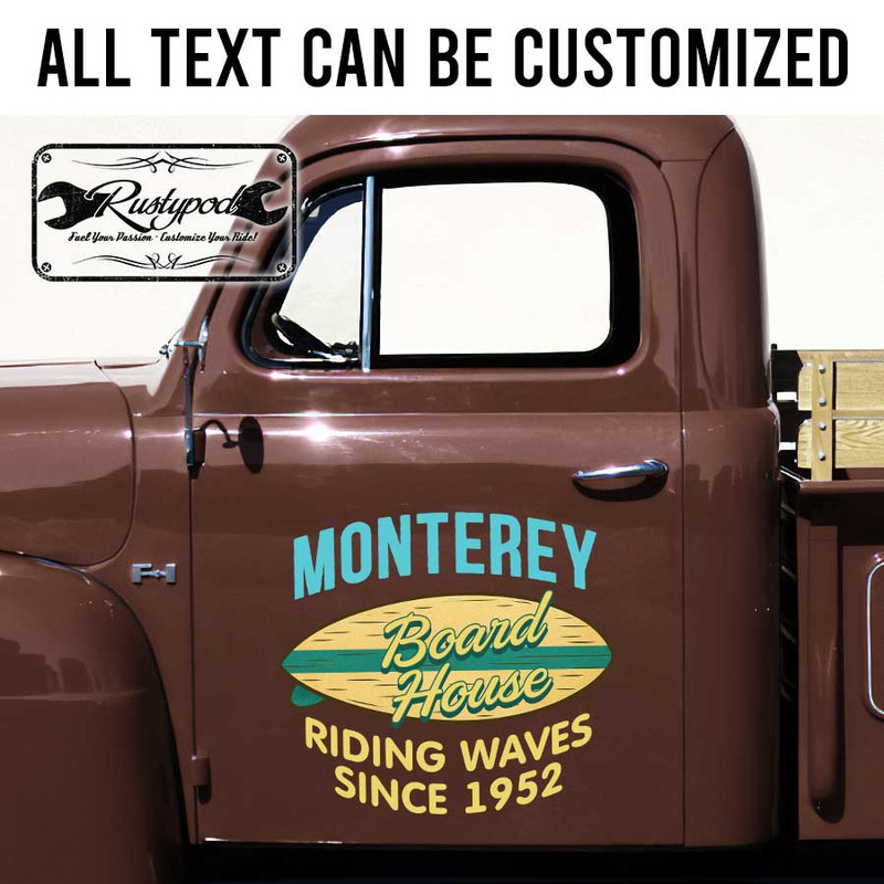 personalized surf shop lettering hot rod lettering kustom kulture board house riding wave sign sticker 13643 - Image 2