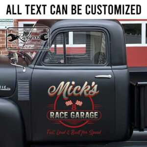 personalized checkered flag lettering v8 garage sign race garage sign sticker 13674