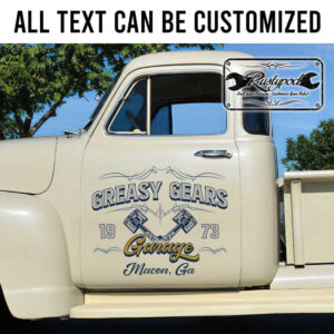 personalized crossing piston pinstriping lettering kustom kulture shop truck door art sticker 13695