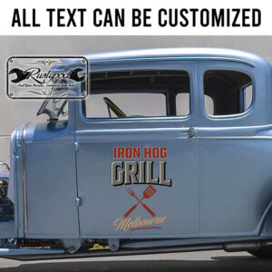 personalized bbq grill lettering hot rod lettering rat rod door sign sticker 13697