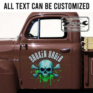 personalized car lettering decal skull lettering hot rod door art sticker rat rod door art sticker 13715