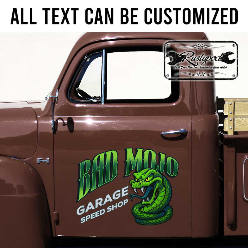 personalized hot rod lettering decal snake logo shop truck lettering sticker speed shop sign sticker 13724