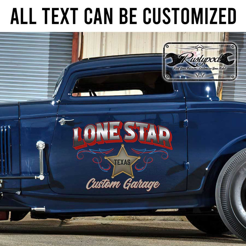 personalized lone star custom garage lettering sign pinstriping art hot rod sticker 13728