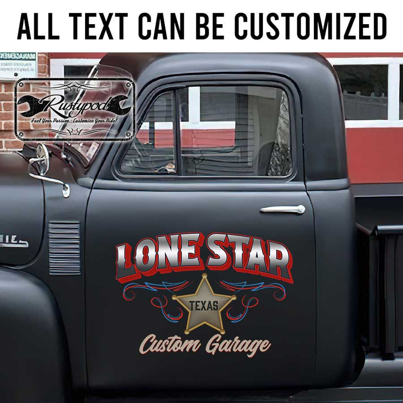 personalized lone star custom garage lettering sign pinstriping art hot rod sticker 13728 - Image 2