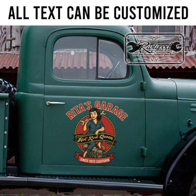 personalized hot rod garage lettering decal pinup girl hot rod ...