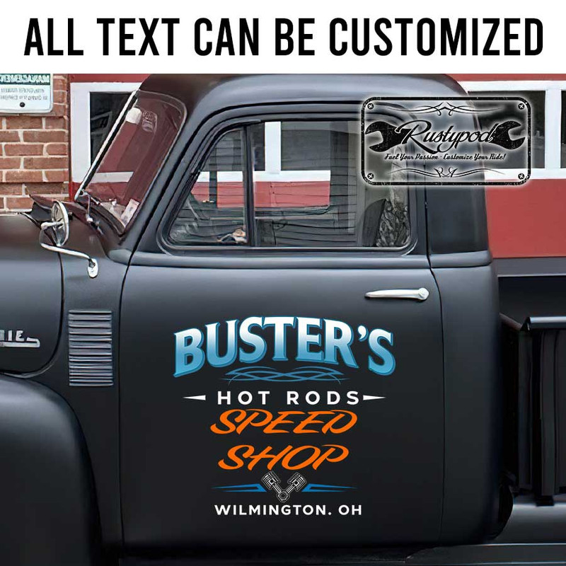 personalized hot rod speed shop sign lettering decal vehicle lettering rat rod door art sticker 13730