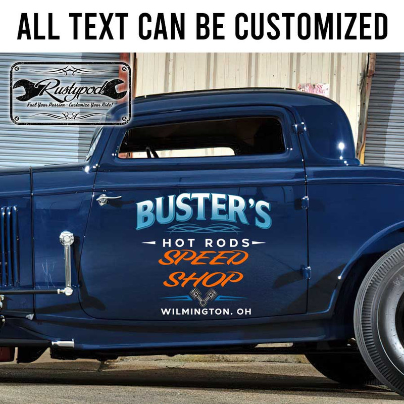 personalized hot rod speed shop sign lettering decal vehicle lettering rat rod door art sticker 13730 - Image 2