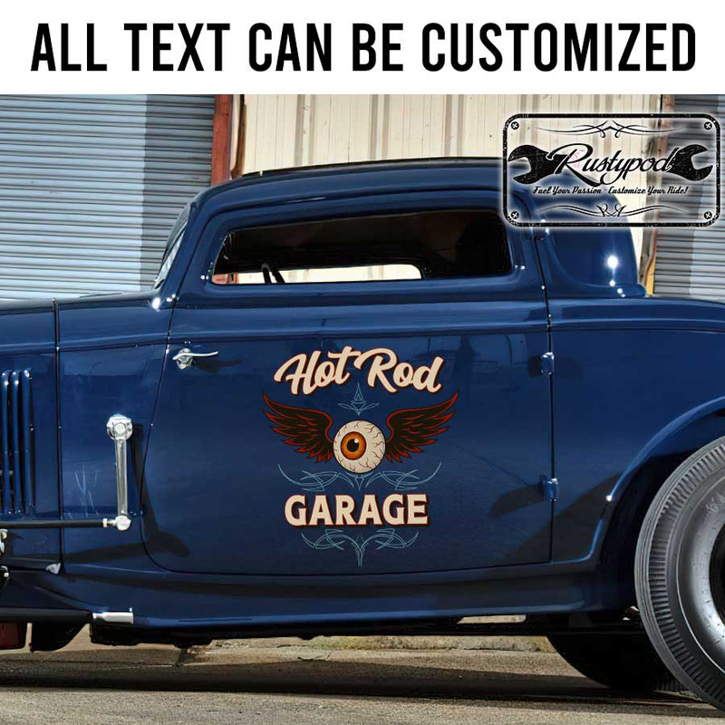 personalized pinstriping art decal flying eyeball lettering decal hot rod decal kustom kulture sticker 13736
