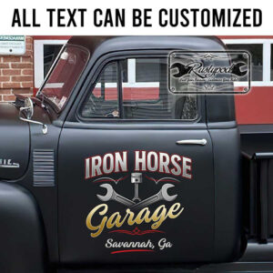 personalized crossing wrench and piston lettering decal hot rod decal garage sign decal kustom kulture sticker 13756