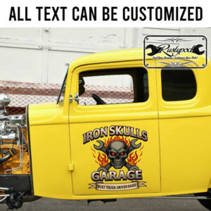personalized iron skull garage decal crossing wrench decal built touch driven hard sticker 13759