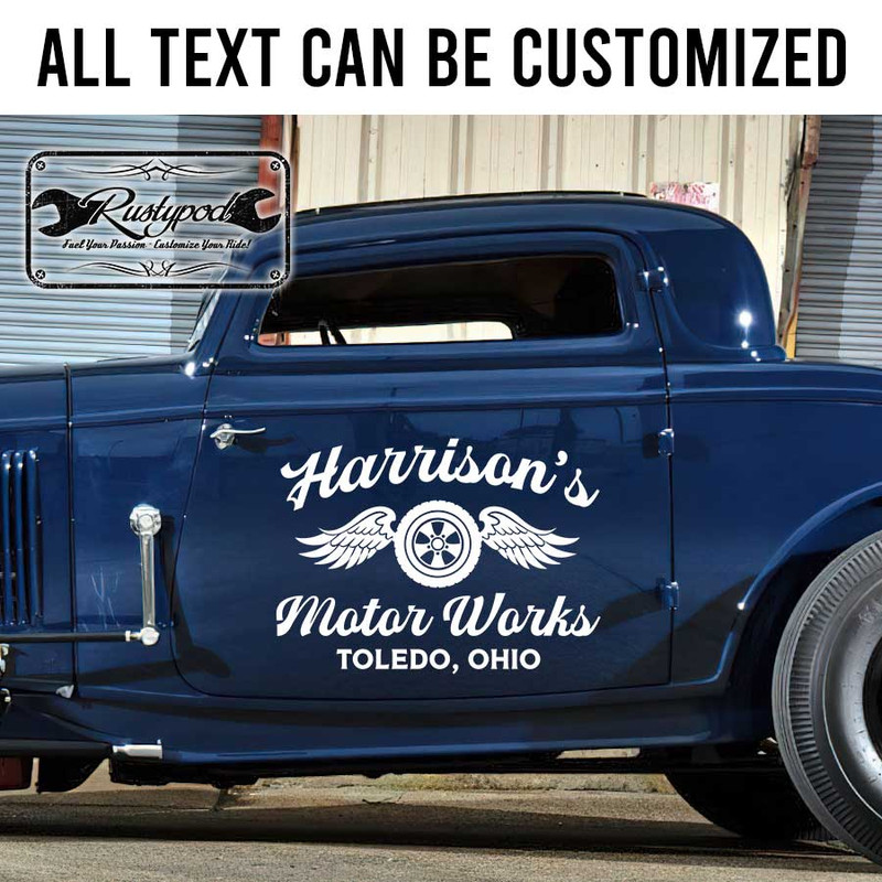 personalized motorwork garage sign decal shop truck lettering decal hot rod garage lettering sticker 13766