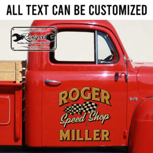 personalized checkered flag lettering decal speed shop lettering decal shop truck door art sticker 13769