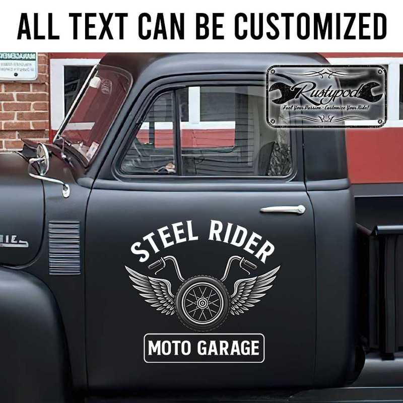 personalized motogarage lettering decal motorwork lettering decal motorcycle shop sign decal hot rod lettering sticker 13770