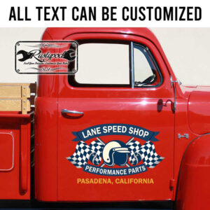 personalized speed shop lettering decal helmet checkered flag lettering decal hot rod lettering sticker 13777