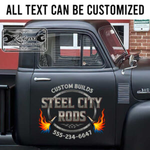 personalized custom builds hot rod garage lettering decal speed shop sign decal rat rod door art sticker 13780