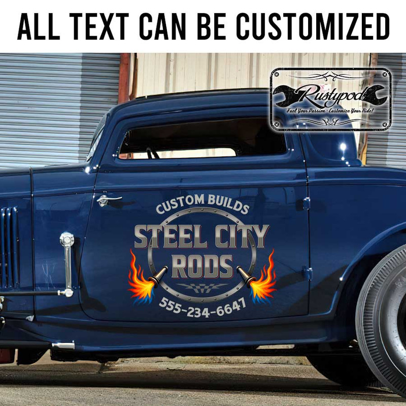 personalized custom builds hot rod garage lettering decal speed shop sign decal rat rod door art sticker 13780 - Image 2