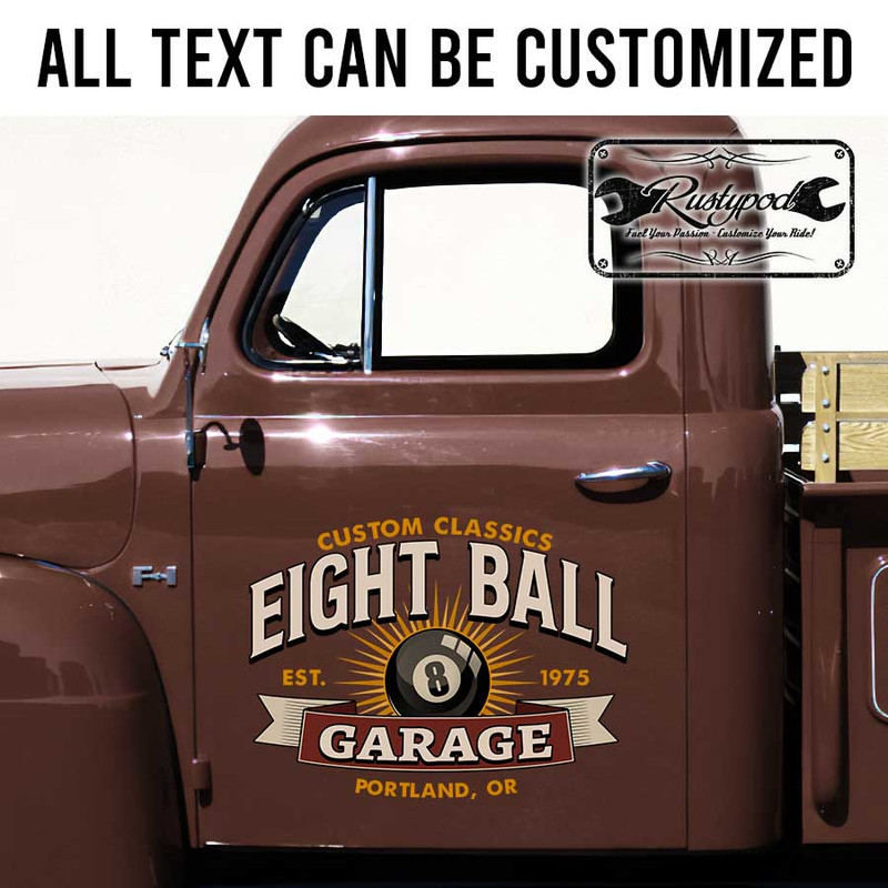 personalized eight ball logo lettering decal garage sign decal custom classic garage lettering sticker 13781