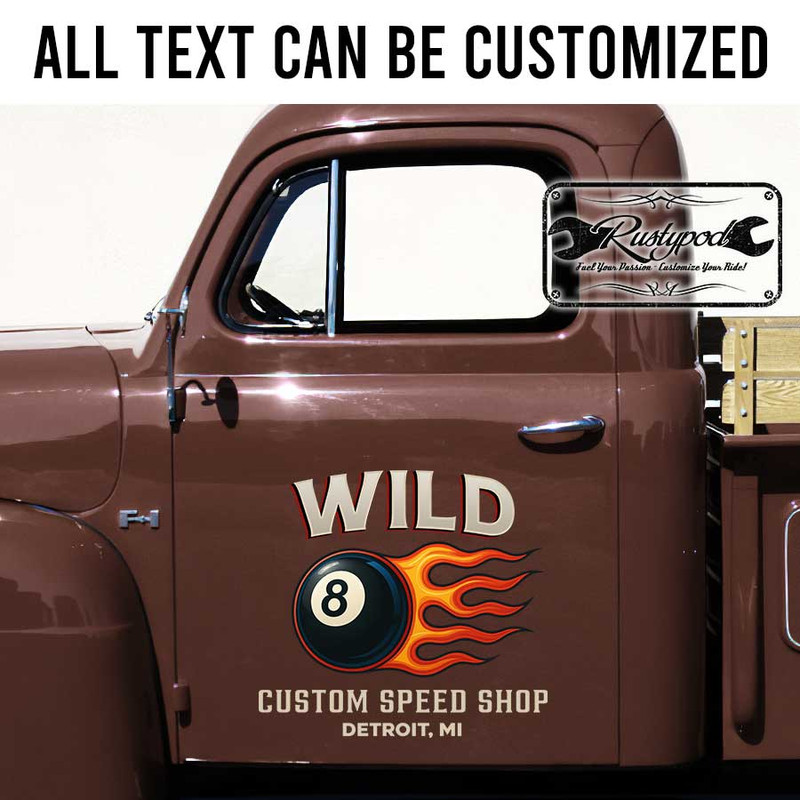 personalized eight ball custom speed shop sign decal hot rod garage sign shop truck door art car lettering sticker 13783