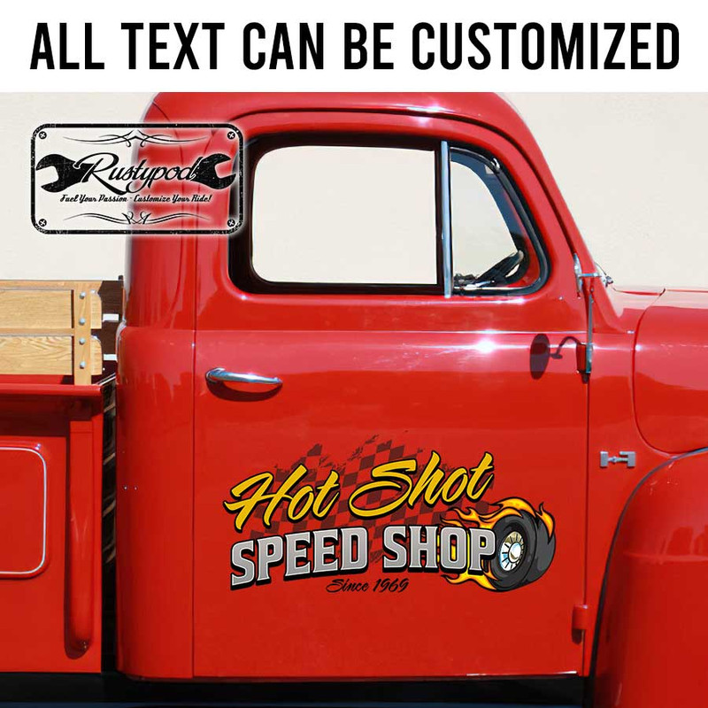 personalized speed shop sign decal hot rod lettering decal kustom kulture sign writing hot wheel lettering sticker 13787