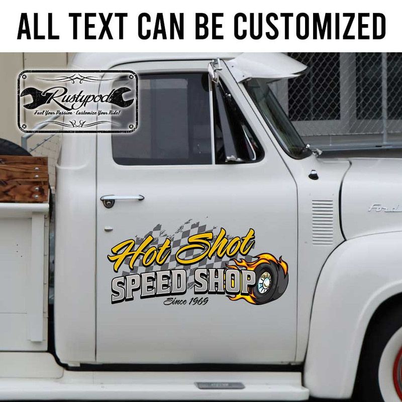 personalized speed shop sign decal hot rod lettering decal kustom kulture sign writing hot wheel lettering sticker 13787 - Image 2