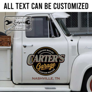 personalized custom build garage lettering decal rat rod door sign company sign sticker 13788