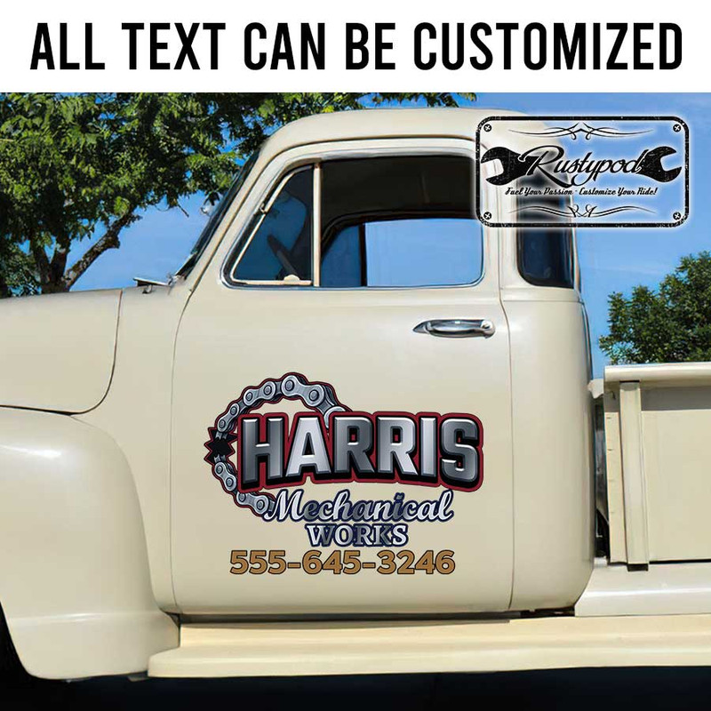 personalized mechanical works lettering decal car lettering decal company door sign sticker 13789