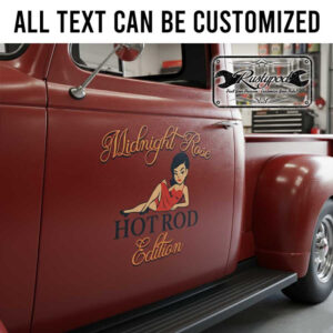 personalized pin up girl lettering decal hot rod lettering decal rat rod door art kustom kulture sticker 13811