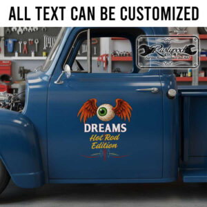 personalized flying eyeball hot rod lettering decal pinstriping art decal rat rod door sign sticker 13812