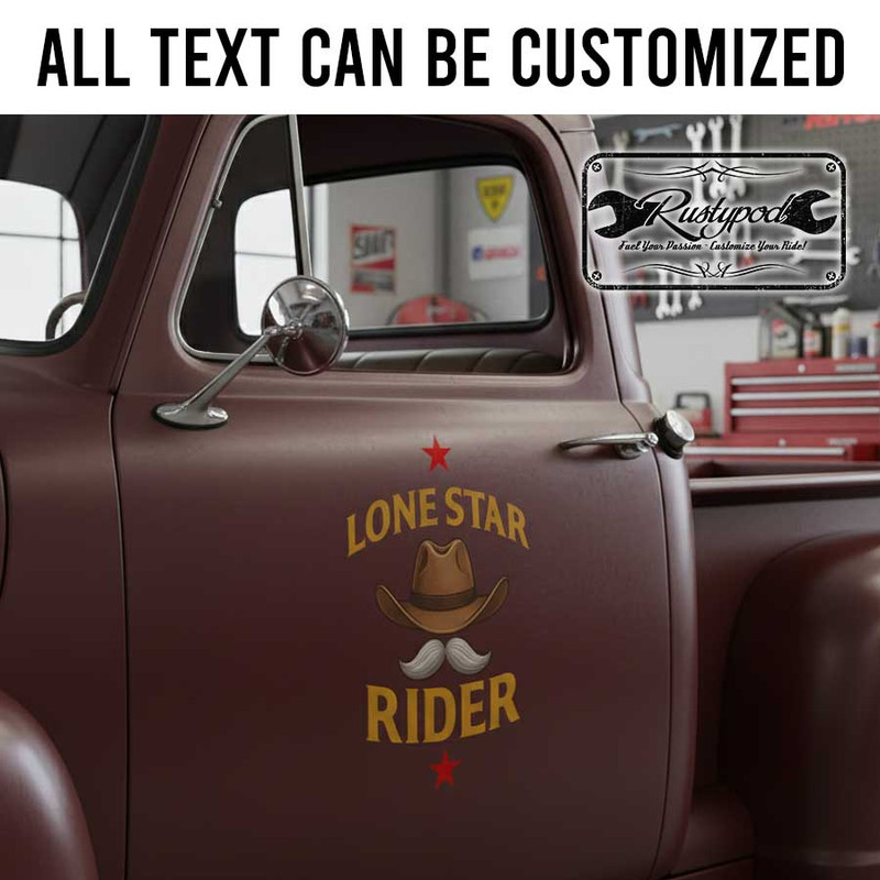 personalized lone star rider car lettering hot rod door sign decal kustom kulture sheriff star sticker 13813
