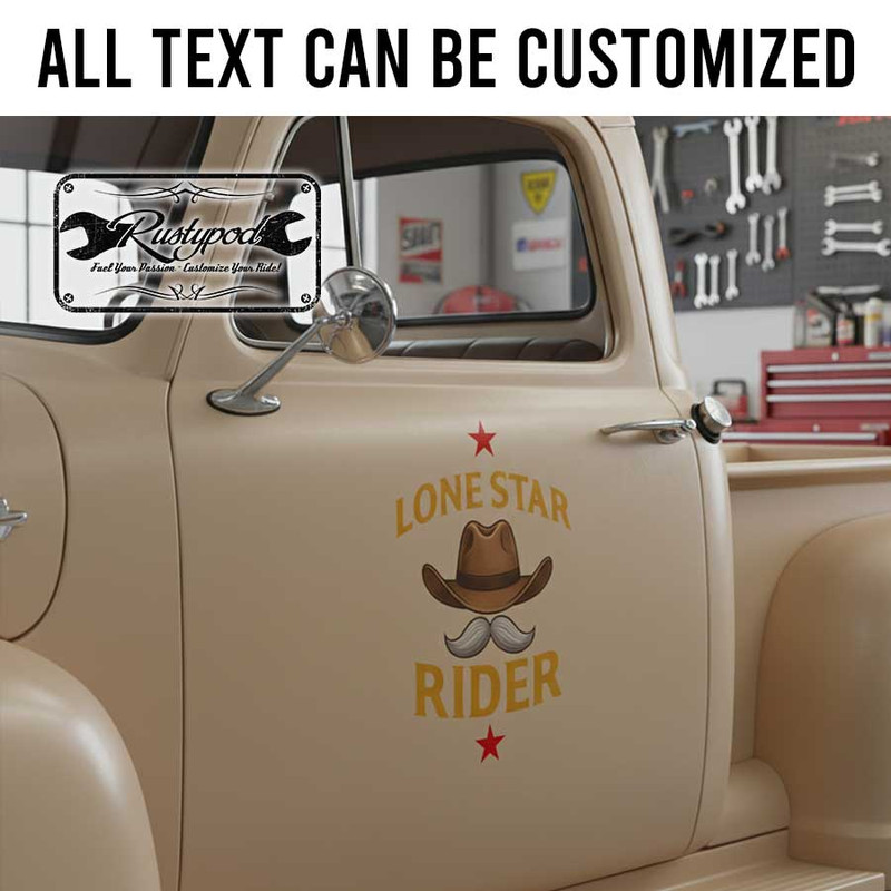 personalized lone star rider car lettering hot rod door sign decal kustom kulture sheriff star sticker 13813 - Image 2