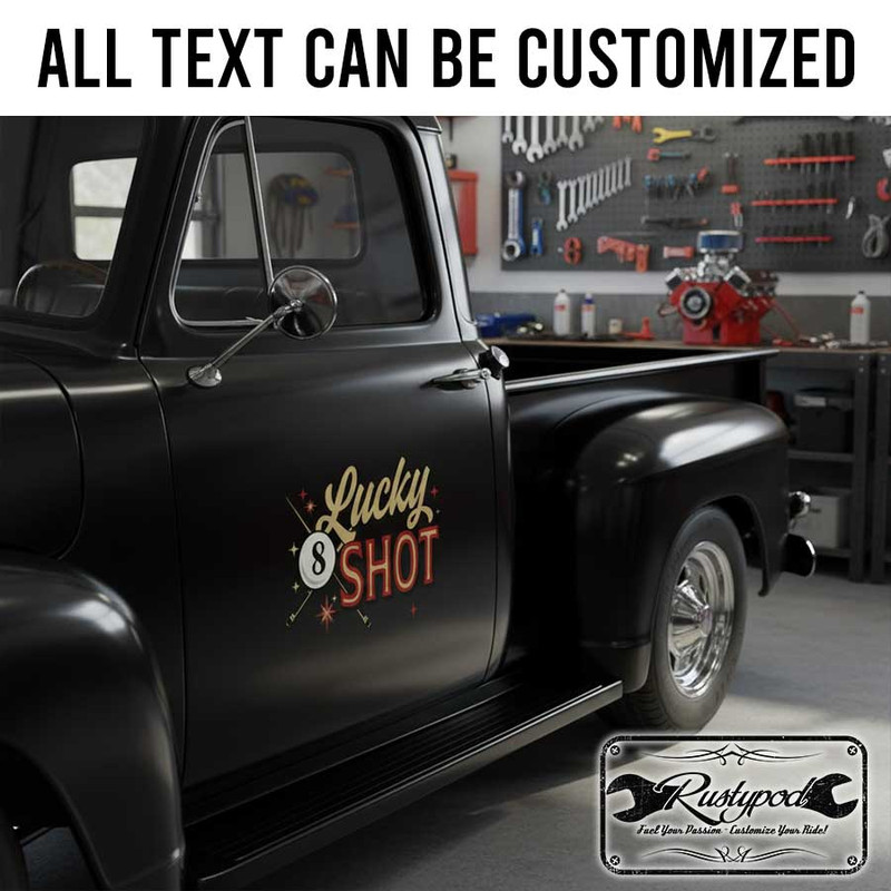personalized eight ball hot rod lettering decal rat rod door art kustom kulture sticker 13814