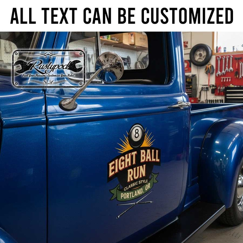 personalized eight ball lettering decal hot rod decal rat rod door sign sticker 13826