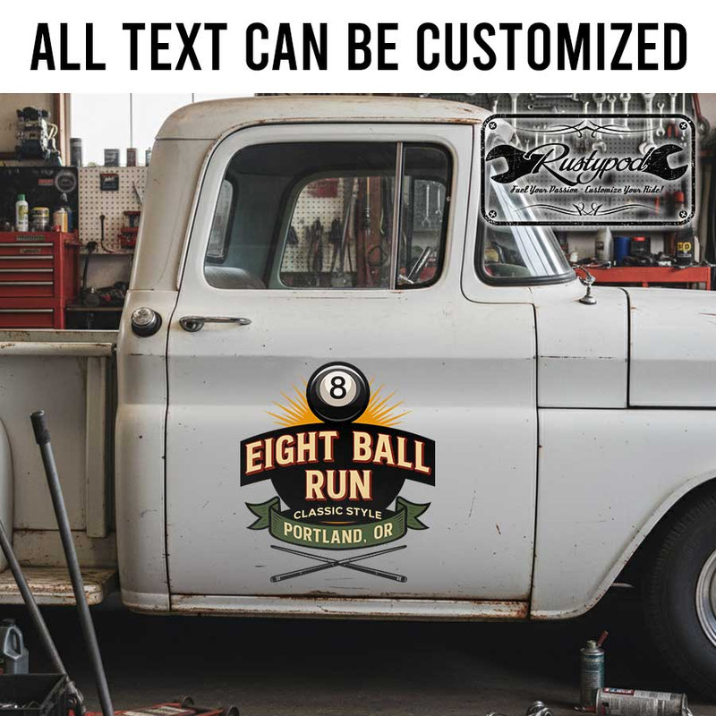 personalized eight ball lettering decal hot rod decal rat rod door sign sticker 13826 - Image 2