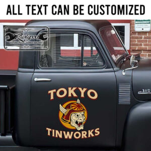 personalized japanese garage lettering decal hot rod decal rat rod door sign kustom kulture sticker 13831