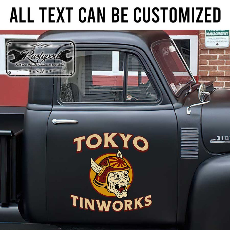 personalized japanese garage lettering decal hot rod decal rat rod door sign kustom kulture sticker 13831