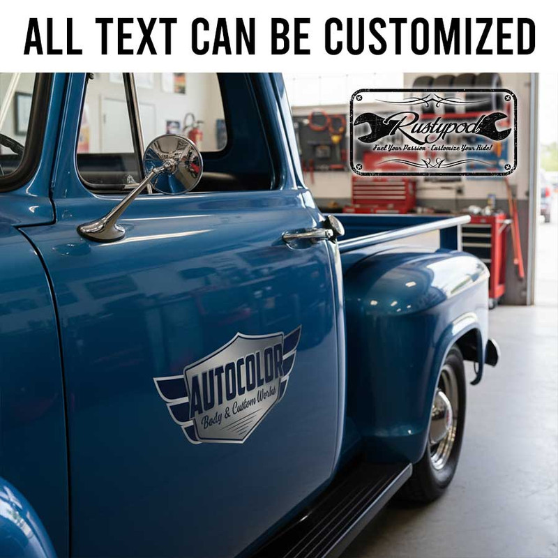 personalized paint shop sign decal body and custom work sign decal garage lettering hot rod sticker 13834 - Image 2