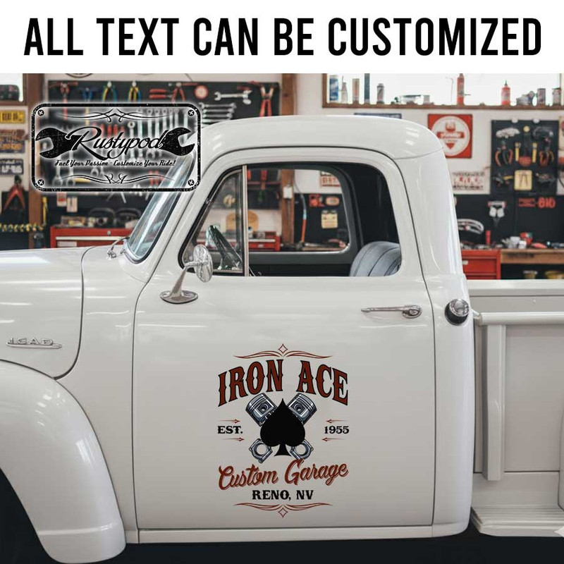 personalized ace crossing piston lettering decal pinstriping art custom garage sign decal hot rod sticker 13840
