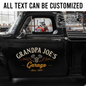 personalized v8 pinstriping art lettering decal hot rod lettering decal rat rod door art garage sign sticker 13845