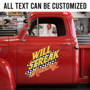 personalized checkered flag lettering decal racing car lettering decal hot rod lettering rat rod door sign sticker 13849