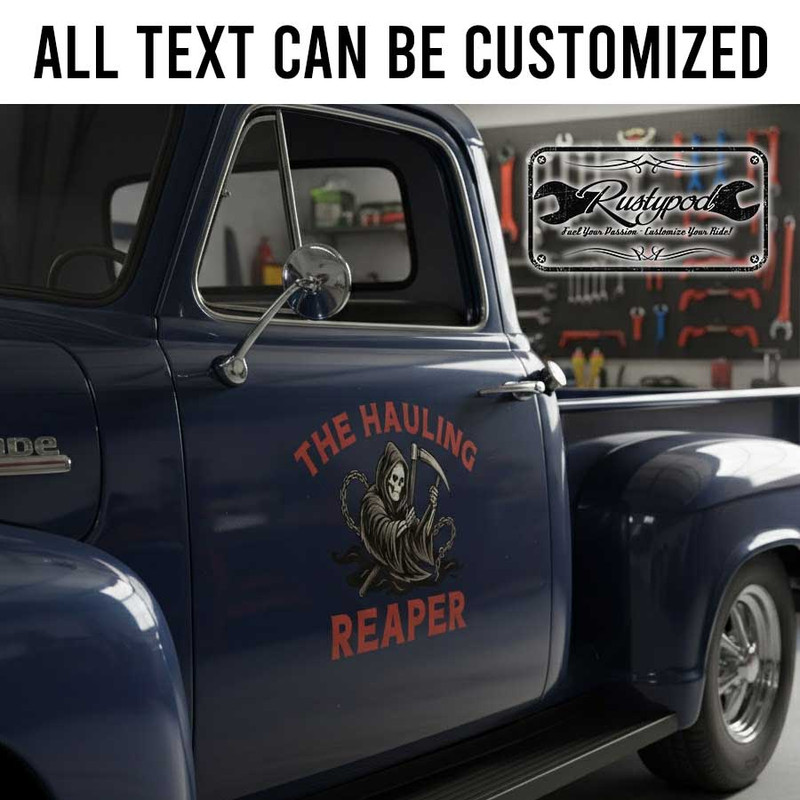 personalized reaper logo lettering decal hot rod lettering decal rat rod door art sticker 13857