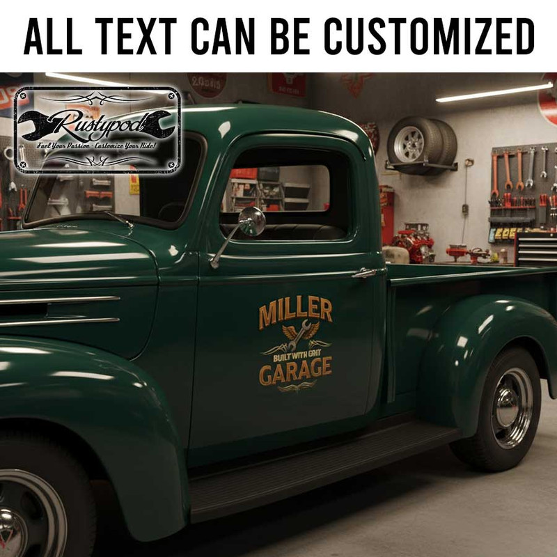 personalized wrench wing lettering decal vehicle lettering decal hot rod decal kustom kulture sticker 13865