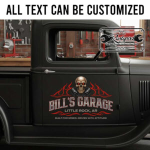 personalized skull and pinstriping art lettering decal hot rod decal speed shop sign lettering garage sign lettering decal sticker 13869