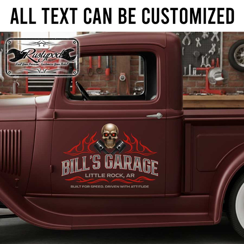 personalized skull and pinstriping art lettering decal hot rod decal speed shop sign lettering garage sign lettering decal sticker 13869 - Image 2