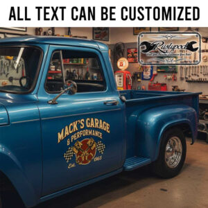 personalized checkered flag lettering decal speed shop sign decal crossing piston lettering decal sticker 13880